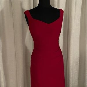 Deep red maxi length sleeveless dress
